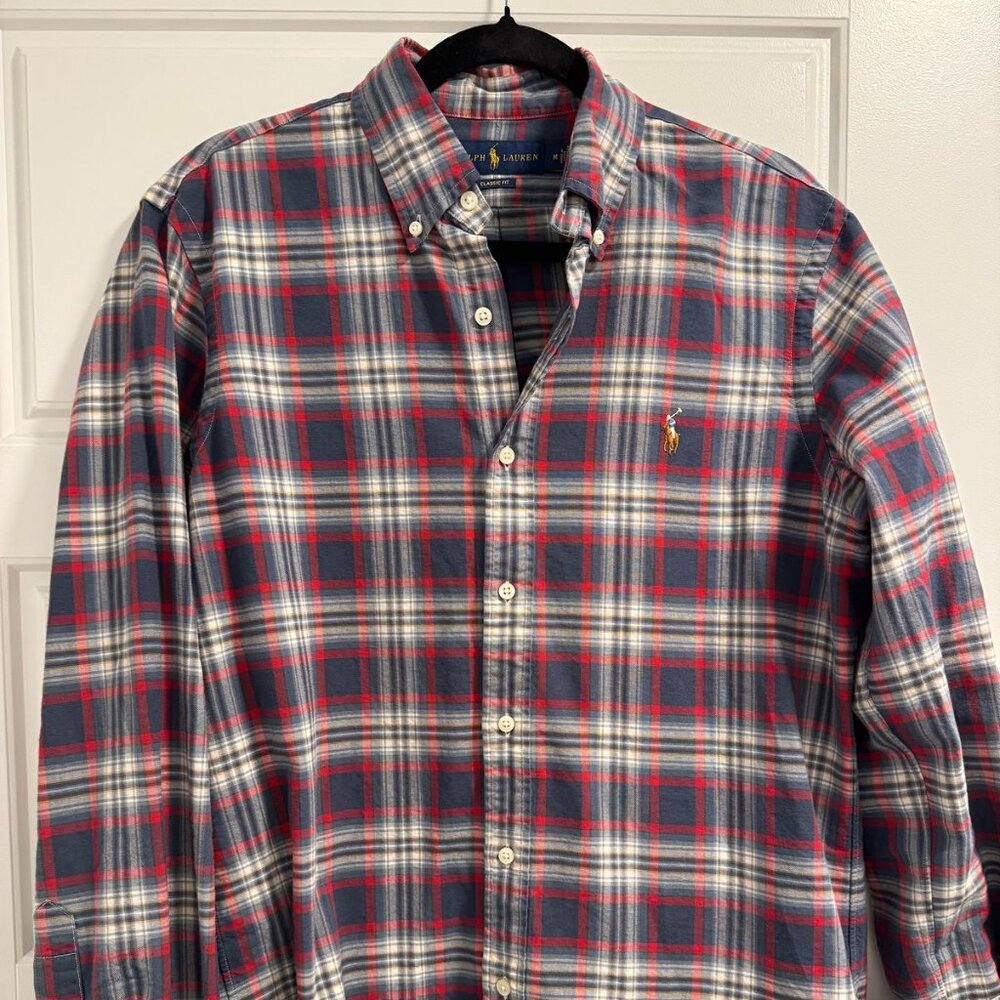 Polo Ralph Lauren Men’s Long Sleeve Plaid Shirt — Red & Gray | Size Medium